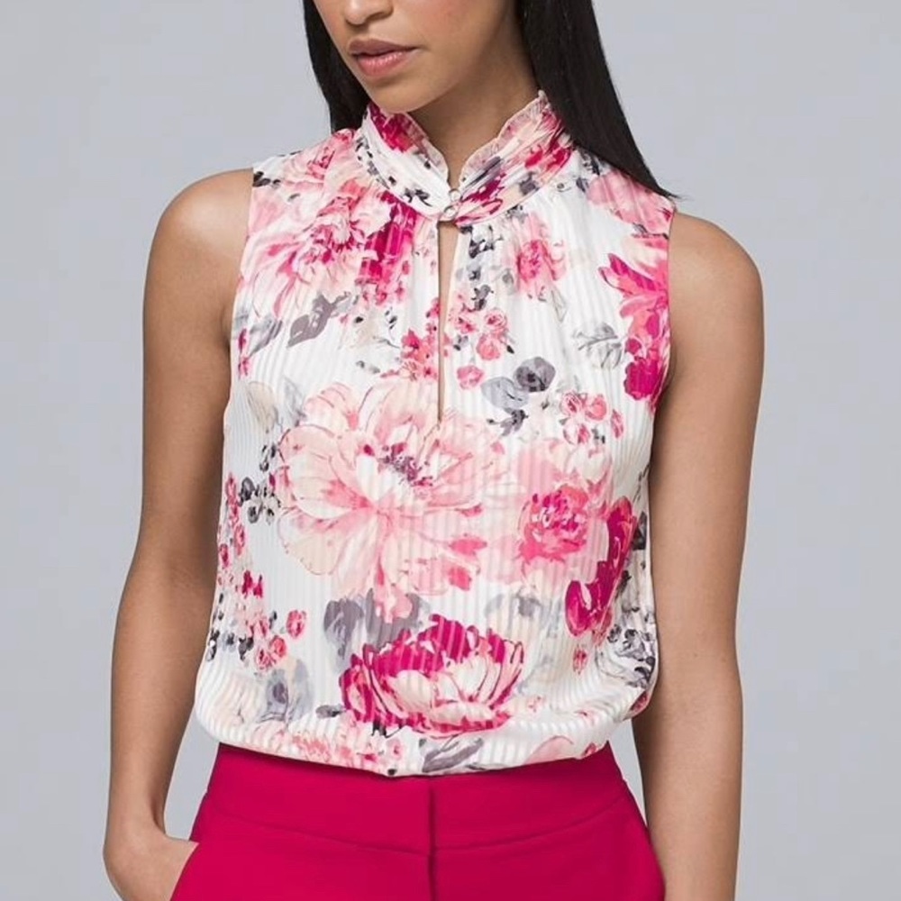 NWT Gorgeous White House Black Market floral keyhole sleeveless blouse